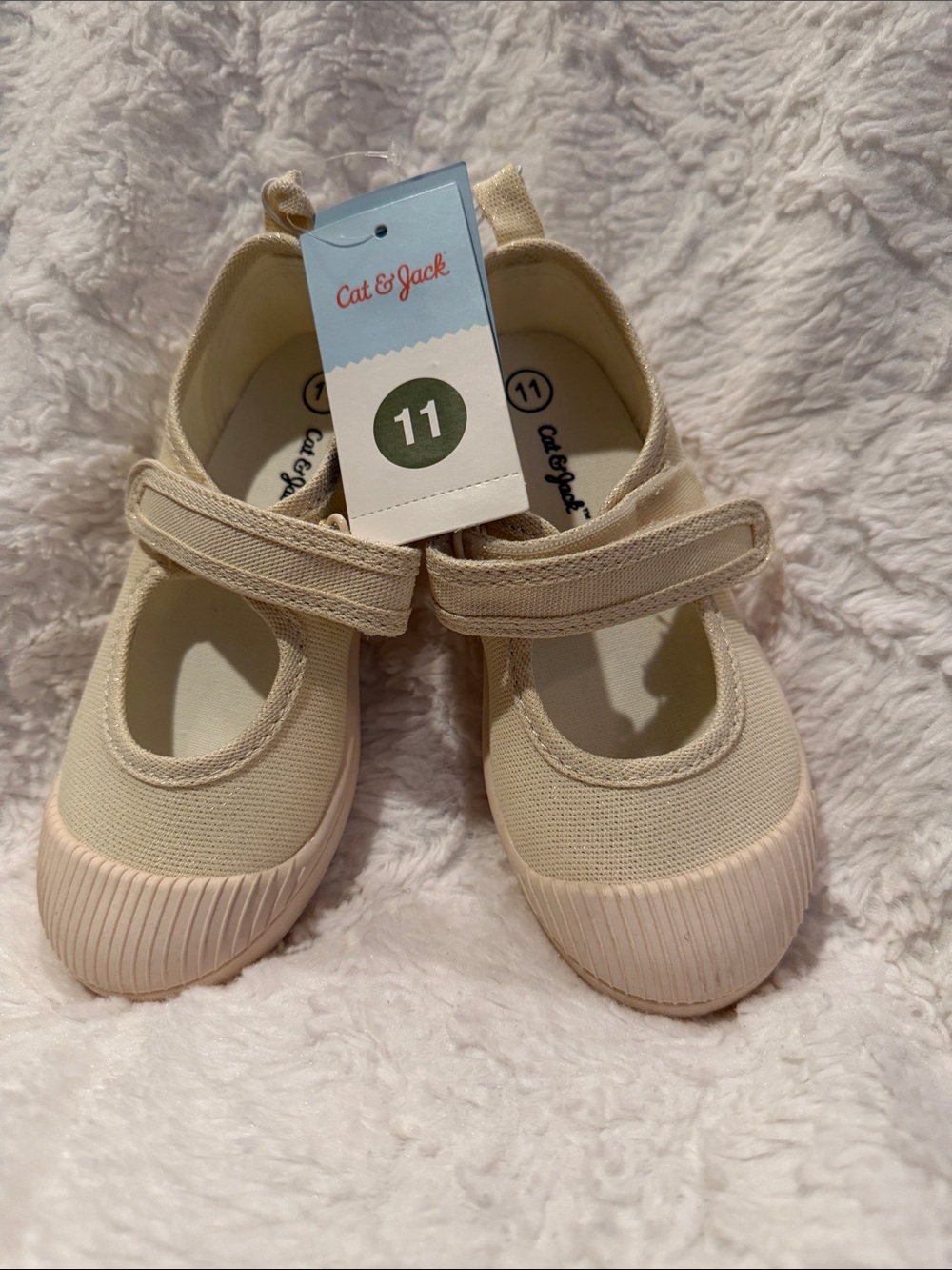 Cat & Jack Cream Canvas Mary Jane Hook-and-Loop Shoes